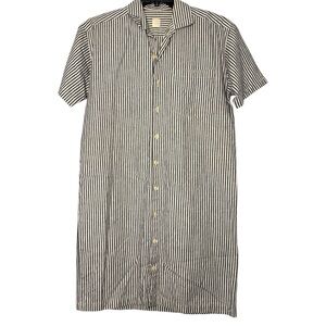 Han Starnes Hemp Cotton Striped Mini Dress Short Sleeve
